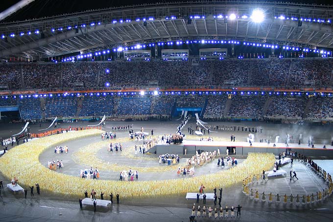 The closing ceremony included the formation of a giant wheat field - in Greek festivities wheat symbolises new life.