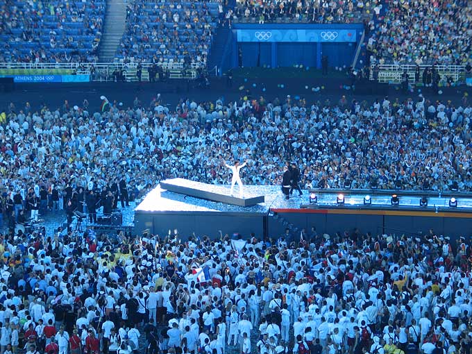 Greece's top singers, young and old including heartthrob Sakis Rouvas, entertained the 75,000-strong crowd during the closing ceremony.
