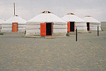 A ger camp for tourists in Omnogov, the largest but least populated aimag, or province, in Mongolia. Most Mongolians still live in these traditional, white felt tents.