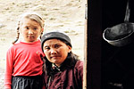A mother and daughter outside their traditional ger. Life in Mongolia, the mother said, was a tough existence.