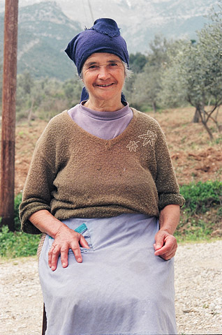 An elderly woman in the tiny Greek village of Merkouri, population 65, in the southern Peloponnese.