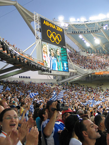 Proud Athenians packed the Olympic stadium to watch their 'heros' perform in the popular track-and-field events.