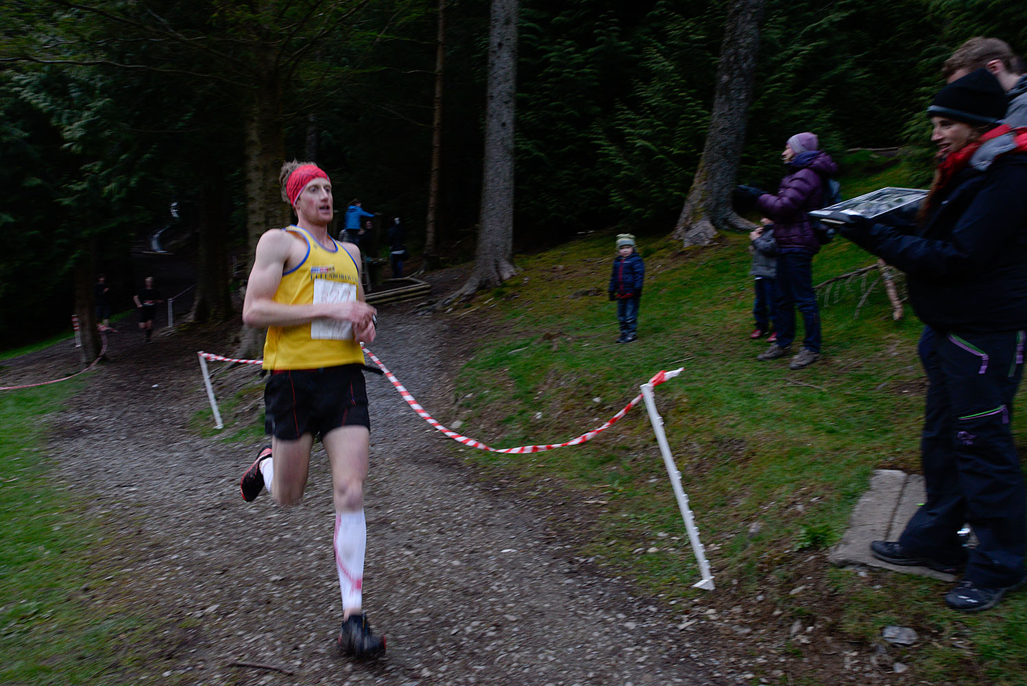 An 8km / 5 mile fell race in Whinlatter Forest Park above Braithwaite, Keswick, Cumbria. Ricky Lightfoot winning the mens' race.