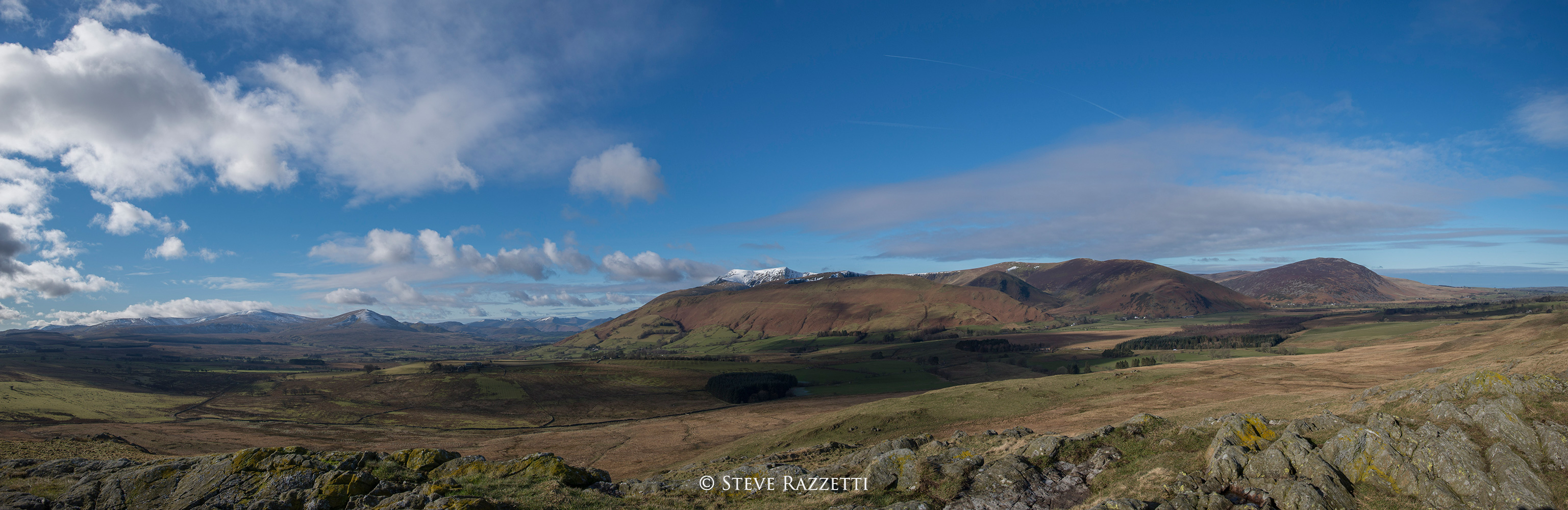 This sweeping panorama is a stitch of five images, with Calebreck on the far right, Carrock Fell, Bowscale Fell, Blencathra in the centre and the Dodds on the rightNikon D610, 17-35mm