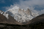 From Bhojbas in the Bhagirathi valley. Left to right; Bhagirathi II (6512m), Bhagirathi III (6454m) and Bhagirathi I (6856m). Nikon D300, 60mm
