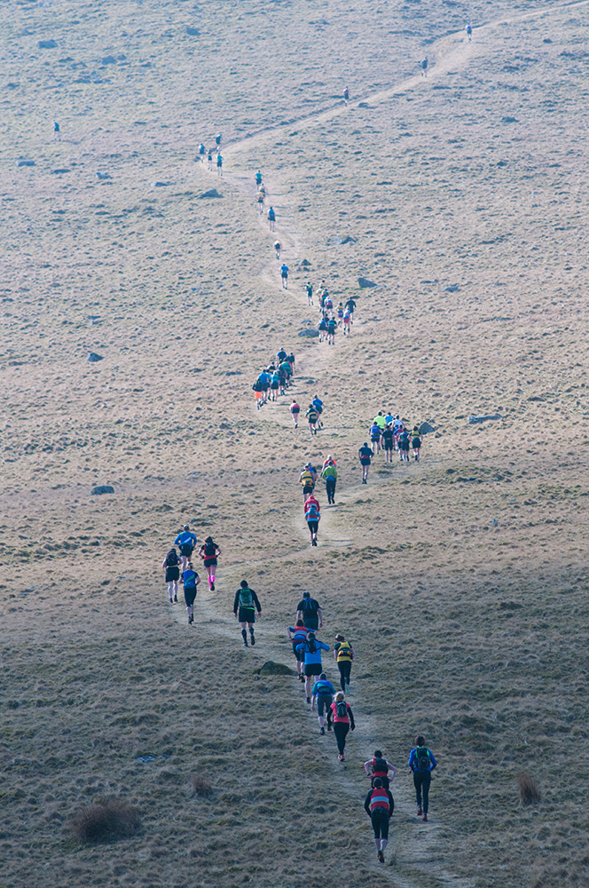 The inaugural Carrock Fell Race - a 9km race from Calebreck to the summit of Carrock and back over High Pike - was run on 20th March 2016.Runners heading off up the lower slopes of Carrock.