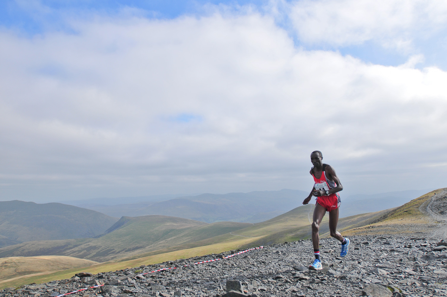 Keswick, Cumbria, September 2009Wilson Chemweno of Kenya rruising to victory and his first gold medal in the men's up-hill race on the summit of Skiddaw