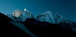 A view back down the Imja Khola valley at sunset to these fabulous peaksNikon D300, 180mm. November 2008