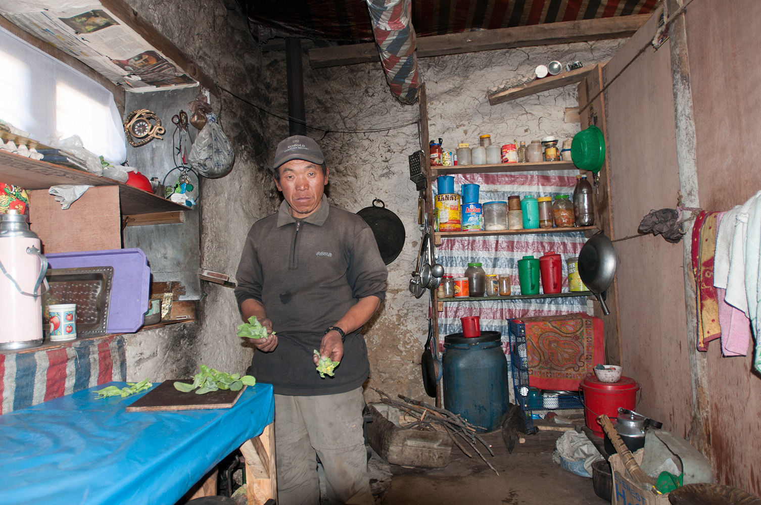 Tea-shop kitchen in the Thame valley, north of Namche Bazaar. December 2008