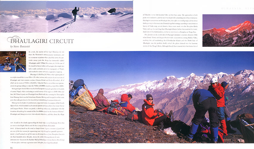A double page spread from this acclaimed title, showing four of my images. This is the opening spread of the chapter about the Dhaulagiri circuit in Nepal