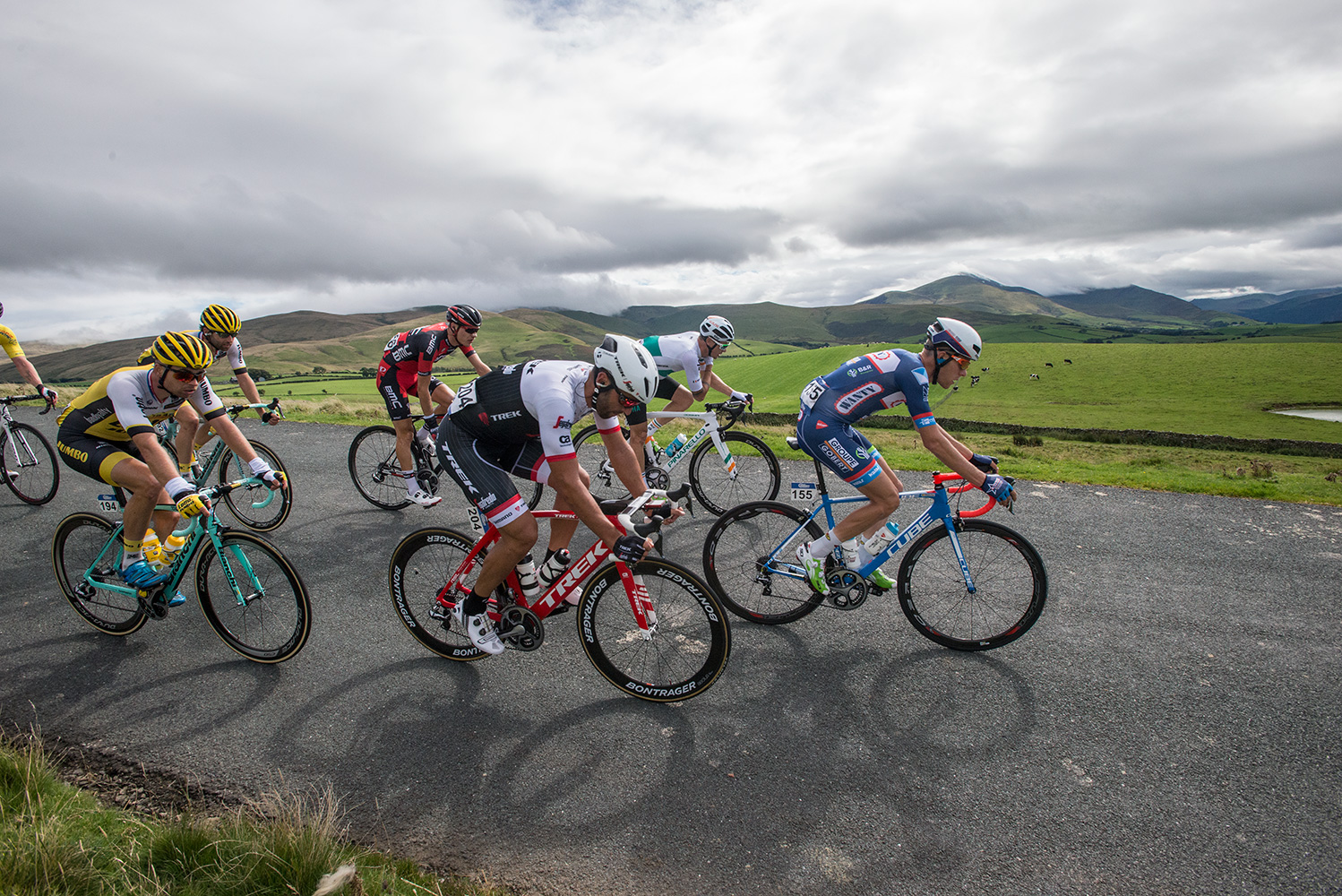  Xandro MEURISSE of Belgium leads the breakaway group over Caldbeck Commons in Cumbria on Stage 2