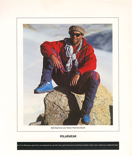 Steve Wraith on the Biafo glacier, Karakoram range, PakistanBerghaus clothing brochure, 1994Bronica ETRS, 75mm, Fuji Velvia