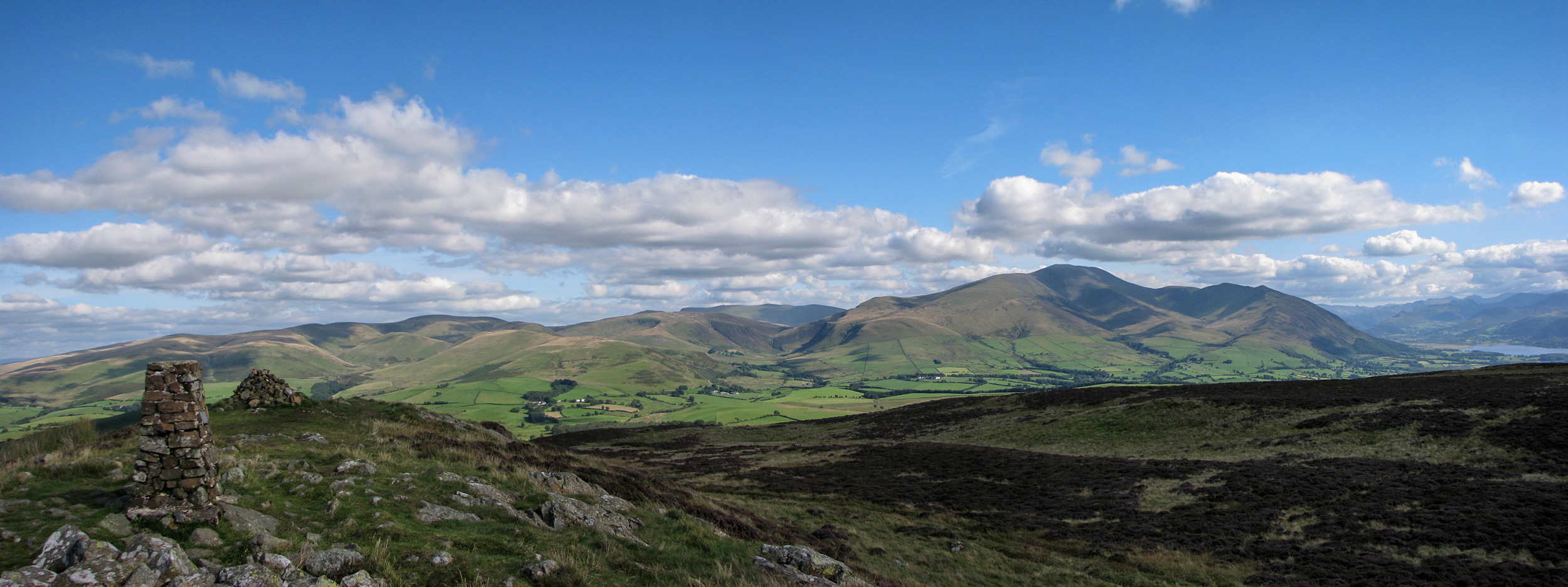 A panorama from the summit of Binsey. Bassenthwaite Lake at the far right.
