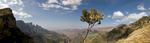 This is a stitched panorama of six images taken from the viewpoint at Chennek in the Simien mountains. The original file is over 100Mb and 13,000 pixels wide