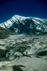 The west face of Tukche Peak (6837m) towers above the upper Chhonbardan glacier and Dhaulagiri base camp.Nikon FM2, 24mm, Fuji Velvia
