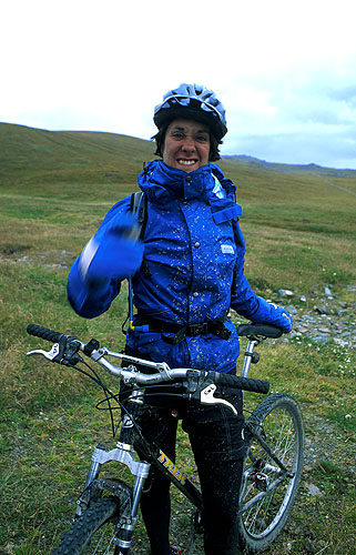 Clare Cook arrives at the Saary Zhaz River after the long descent from the Mingtur Pass in KazakhstanNikon FM2,24mm, Fuji Velvia