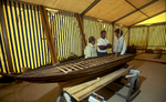 In a huge marquee at Pagasae (Iolkos), enthusiasts are re-building the Argos in its original form. Here, they show presenter Michael Wood a model of what the finished vessel will look likeNikon F5, 17-35mm, Fuji Velvia 100 
