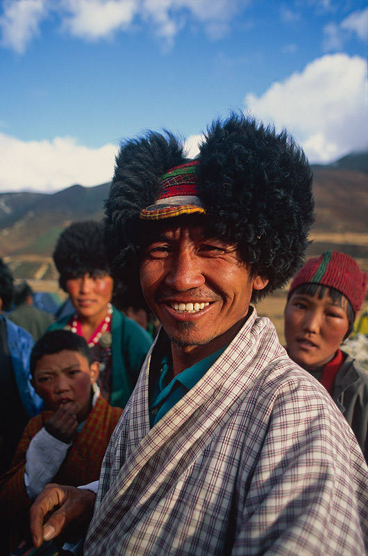 My Bhutanese sirdar sporting the Thanza hat given to him on our visit to LunanaNikon FM2, 50mm, Fuji Velvia