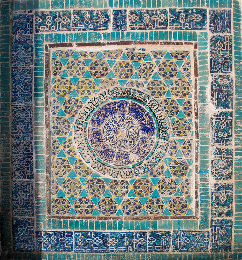Tilework detail in the interior of the mausoleum of Emir Timur's sister Shirin Beku Oka, 1385.