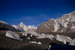 A view up the Baltoro glacier towards Concordia and the Throneroom of the Mountain Gods