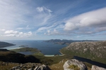 Isle of Scarp on the far left, Loch na Cleabhaig centre and Loch a Ghlinne on the right.