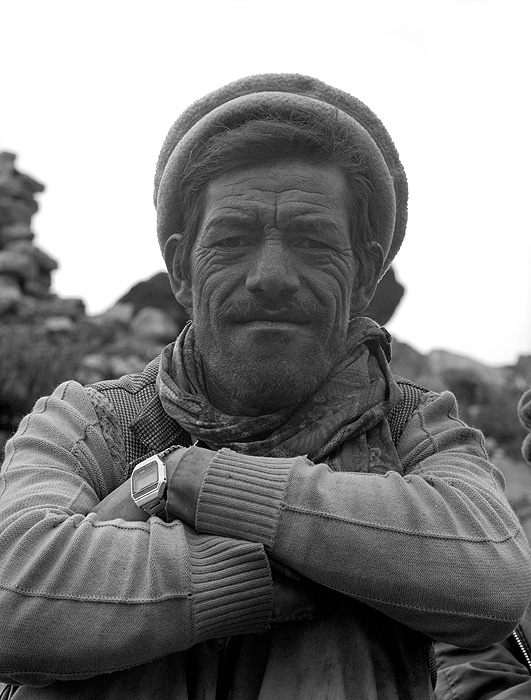 Portrait of a Balti porter on the Biafo glacier during a trek from Askole to Hunza via the Hispar PassBronica ETRSi, 70mm, Kodak T-Max 400 @ 800ASA