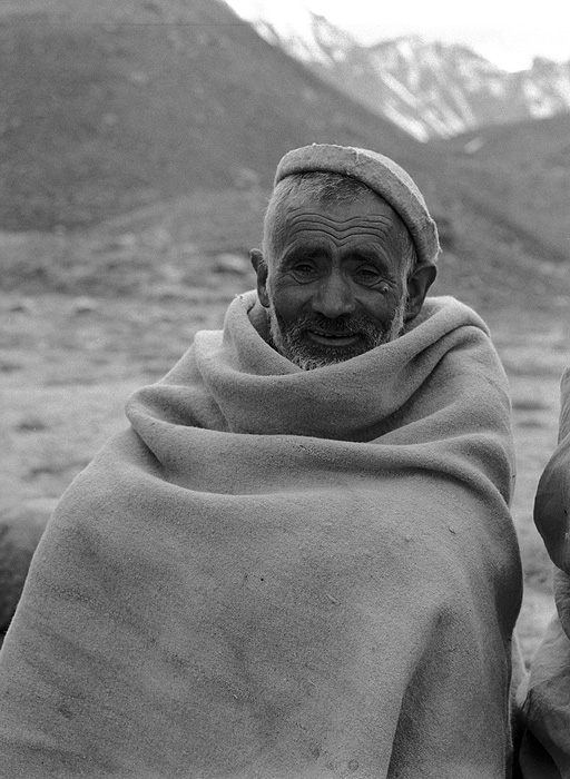 Portrait of a Balti porter on the Gondokoro glacier during an expedition to Gondoro PeakBronica ETRSi, 70mm, Ilford FP4