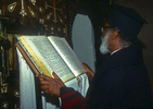 The Assistant to the Archebishop of the Ethiopian Orthodox church in Jerusalem reads the service on Easter Sunday nightNikon F5, Fuji Velvia 100, 17-35mm