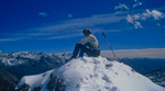 Dr Ken Fotherby contemplates the awesome view north from this snowy spur above Uruthang to the eastNikon FM2, 28mm, Fuji Velvia