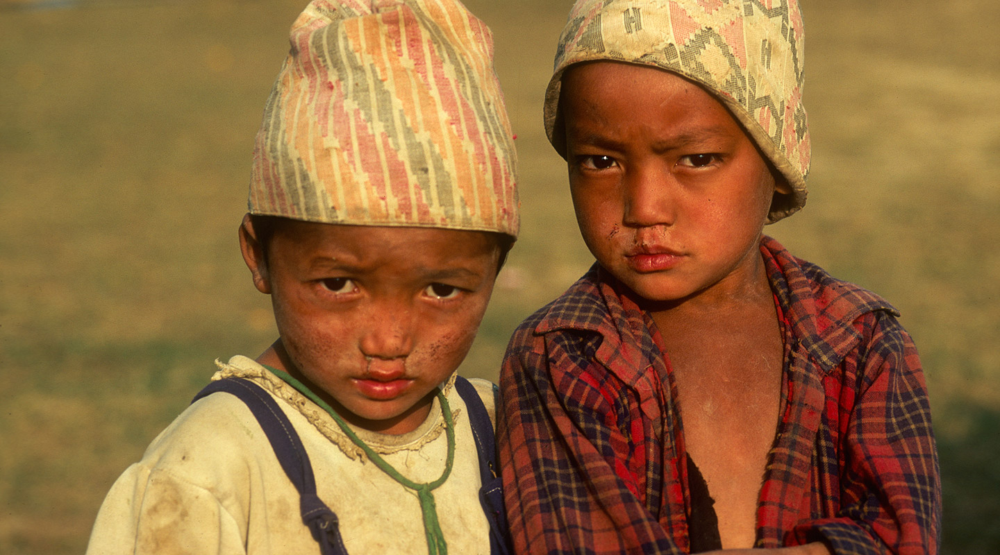 Two young boys at Kheswewa village, near Taplejung in eastern Nepal.Nikon FM2, 105mm, Fuji Velvia
