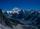 Looking east over the Yalung glacier from the crest of this 5130m pass.Nikon FM2, 28mm, Fuji Velvia