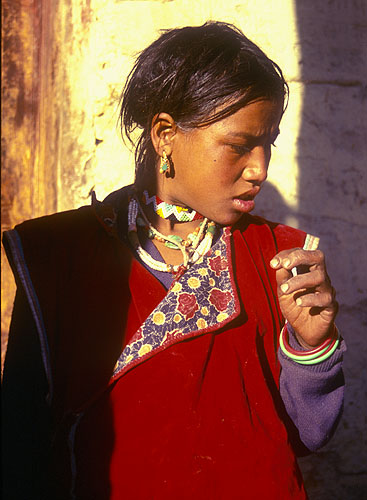 A girl from Limitang village at Raling Gompah.Nikon FM2, 50mm, Fuji Provia 100