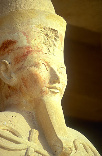  Hatshepsut's Tomb on the west bank of the Nile, opposite Karnak. This is a standing Osiris (god of the dead) statue against a pillar on the opper tier of this sensational buildingNikon F5, 180mm, Fuji Velvia 100