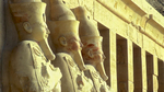 Statues of Osiris on the upper tierNikon F5, 180mm, Fuji Velvia 100