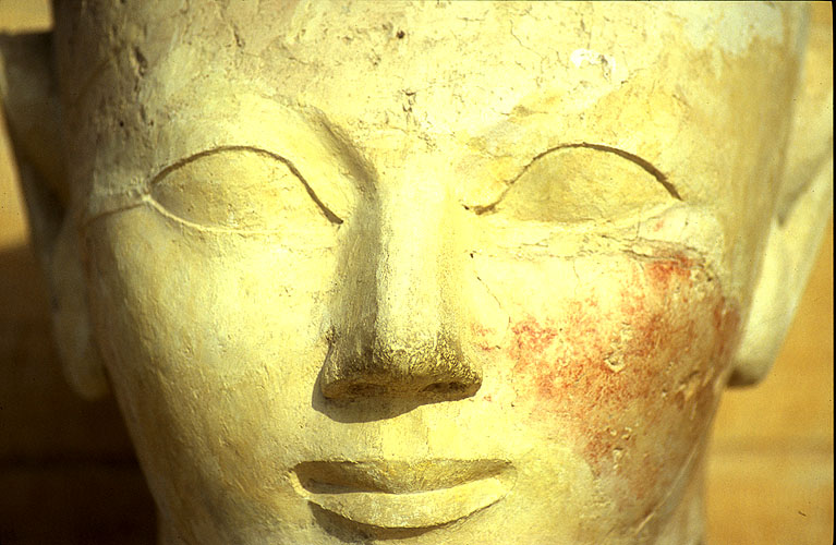 The face of Osiris,  great god of the dead, on the upper tierNikon F5, 17-35mm, Fuji Velvia 100