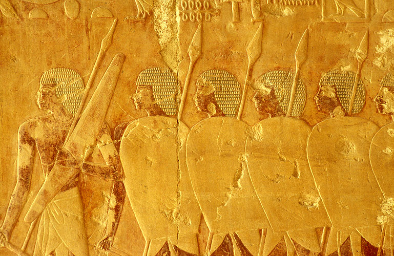 On the wall of the second tier of this stupendous building is a huge relief mural depicting Hatshepsut's great expedition to the land of Punt. This is a detail.Nikon F5, 17-35mm, Fuji Velvia 100
