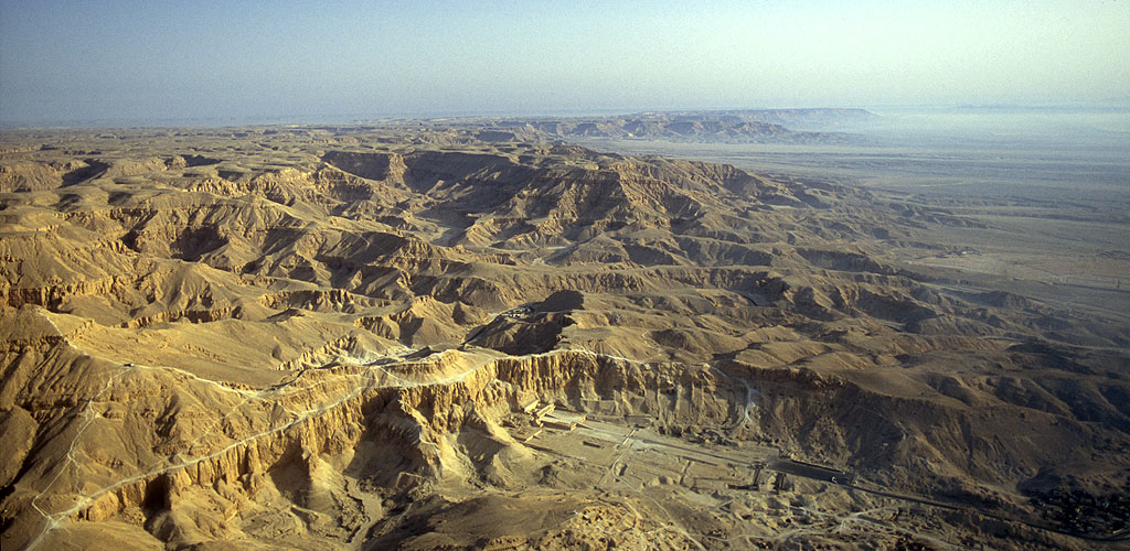 An aerial view of this sensational site in the Valley of Queens on the west bank of the Nile in EgyptNikon F5, 17-35mm, Fuji Velvia