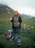 Trying on her snow shoes at Dupeduzu (2700m) ready for a crossing of the Neletleme Pass
