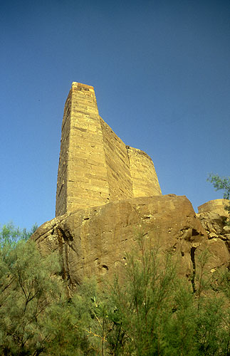 Completed in the 8th century BC, this was the key to Marib's existance in such a place. The stonework is of phenomenal quality, with sluices and anchor towers rising to a height of 18 metres. The dam was 750 metres across and held back water to a depth of 15m, which was used to irrigate an area of over 100 square kilometersNikon F5, 17-35mm, Fuji Velvia 100