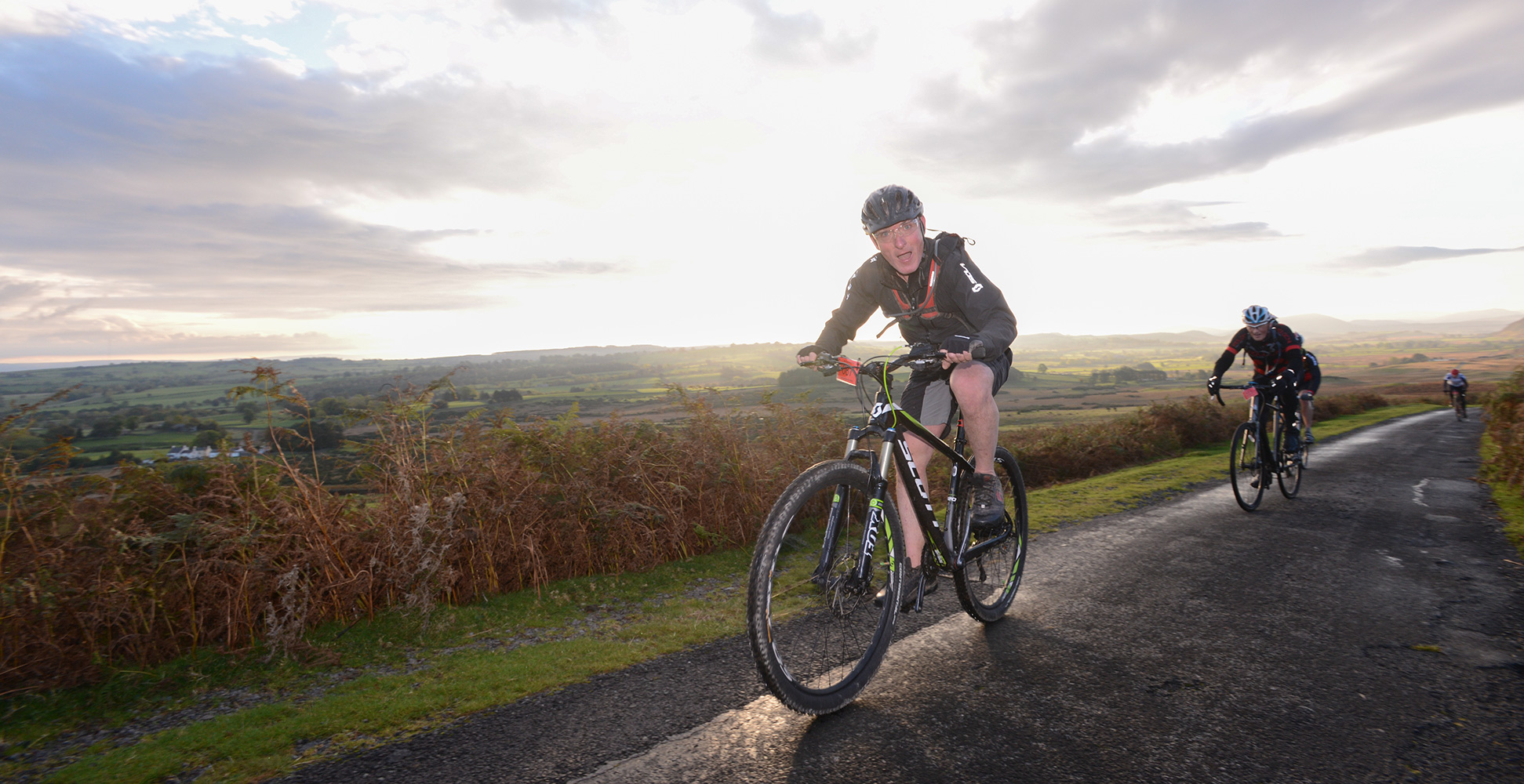 The Monster Miles is a 62 mile (55% off road) Cyclo-Cross Sportive in Cumbria organised by Cycling Weekly and run by Rather Be CyclingHere riders are coming up onto Caldbeck Commons from Mosedale