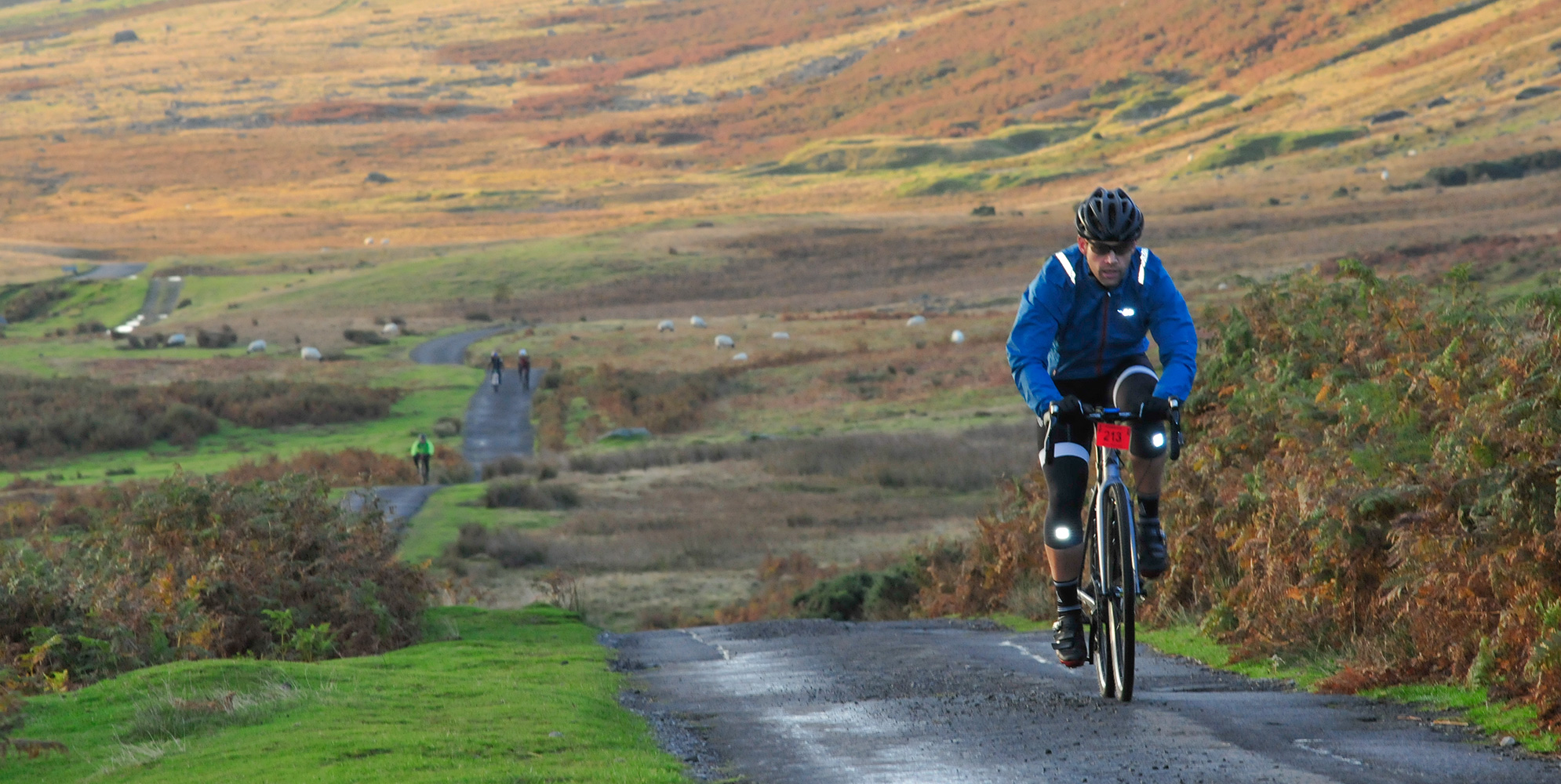 The Monster Miles is a 62 mile (55% off road) Cyclo-Cross Sportive organised by Cycling Weekly and run by Rather Be CyclingThese are leading riders coming up onto Caldbeck Commons from Mosedale early on a beautiful October morning