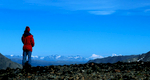 The snow-covered Cordillera Darwin (the highest peaks in Tierra del Fuego), from atop a ridge to the east of Laguna Martillo, Isla Navarino, ChileNikon FM2, 24mm, Fuji Velvia