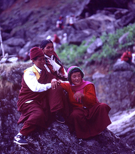Nyinba Buddhist nuns at the Jeth Purni festival, Raling Gompah, HumlaBronica ETRS, 75mm, Fuji Velvia