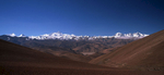 The magnificent view south from the Pang La on the approach to Everest from Tibet. On the skyline, from left to right, are Makalu, Chomolonzo, Everest, Cho Oyo & Gyachhung KangBronica ETRSi, 50mm, Fuji Velvia