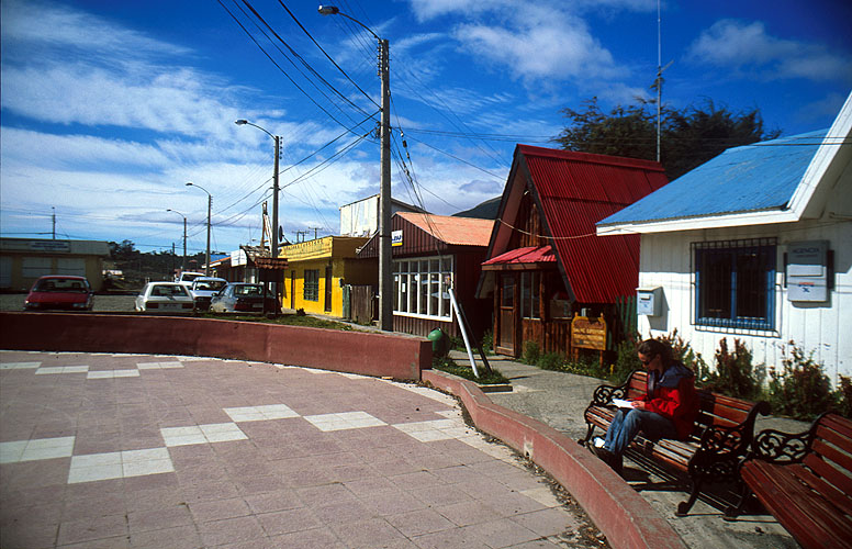 The centre of the most southerly town on earth.Nikon FM2, 24mm, Fuji Velvia