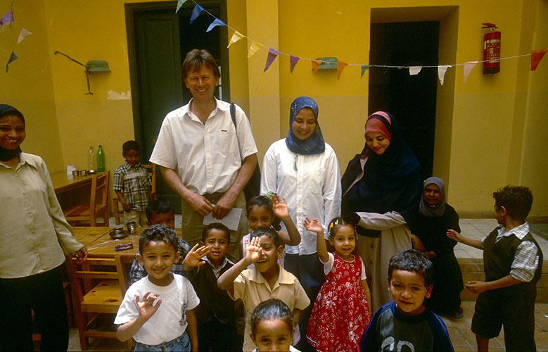 With teachers Lamya and Iman at the primary school in Quseir, a village on the Red Sea coast of EgyptNikon F5, 17-35mm, Fuji Velvia 100This image © Maya Vision International 2004