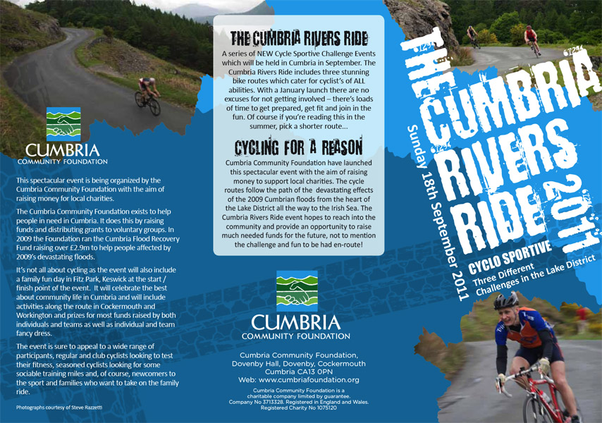 Promotional material for the Cumbria Rivers Ride event, due to take place on September 18th 2011, featuring four of my imagesCommissioned by the Cumbria Community Foundation