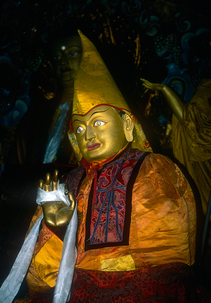 The founder of the Gelug-pa or Yellow Hat sect of tantric Buddhism. This staue is at Shigatse.Nikon FM2, 50mm, Fuji Velvia
