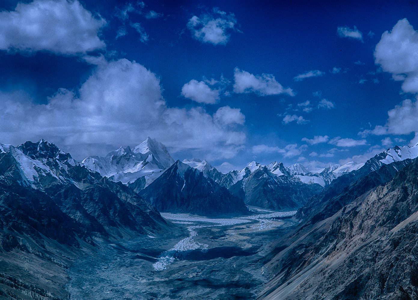 Looking south towards The Fang and the Pakistan Karakoram from above Sughet Jangal