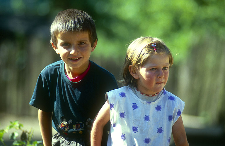 Children at Mestia villageNikon F5, 180mm, Fuji Velvia 100